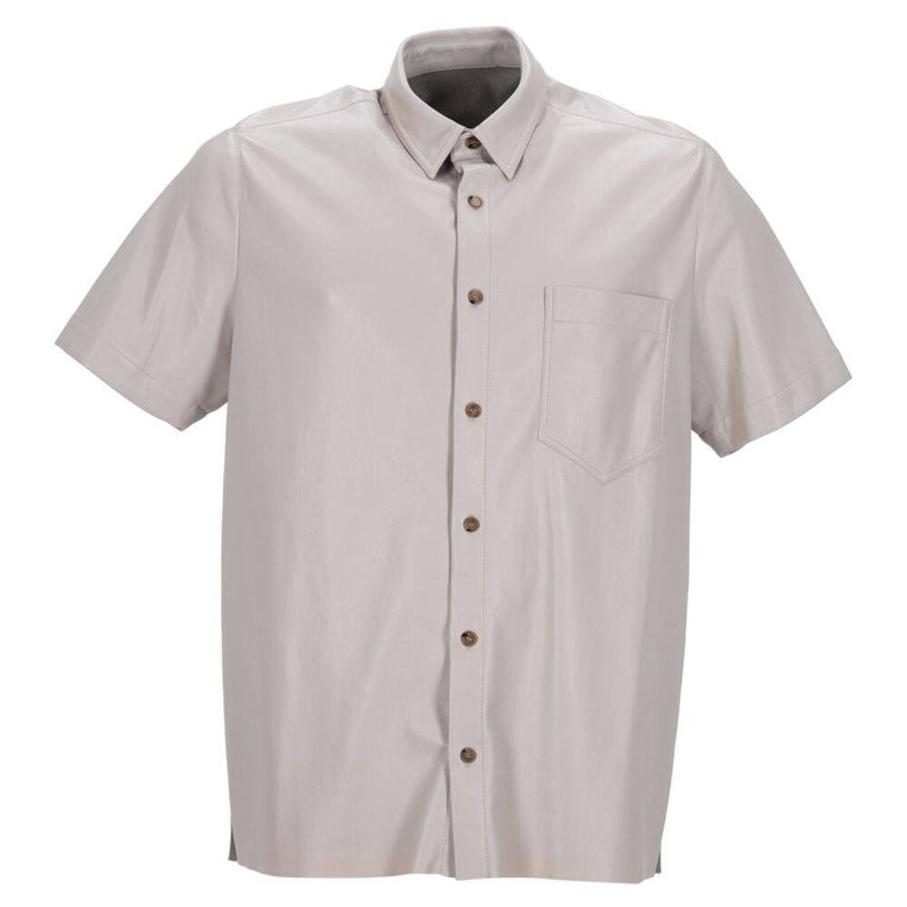 Nanushka Short Sleeve Button-Down Shirt in Beige Polyester